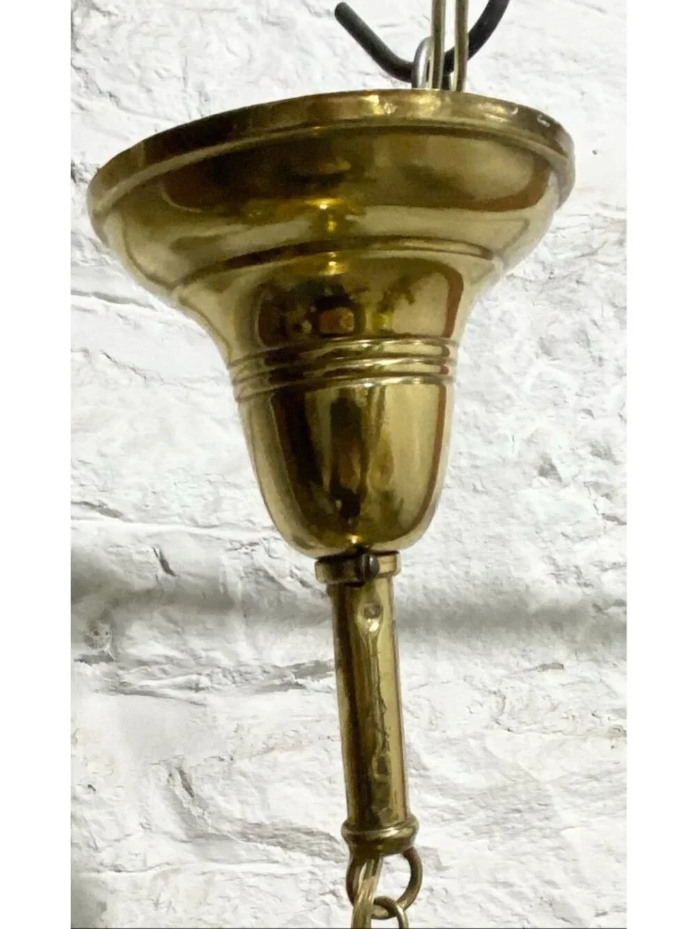 Antique 1930s Pan Light Art Nouveau Brass 3 Arm Chandelier Light Fixture